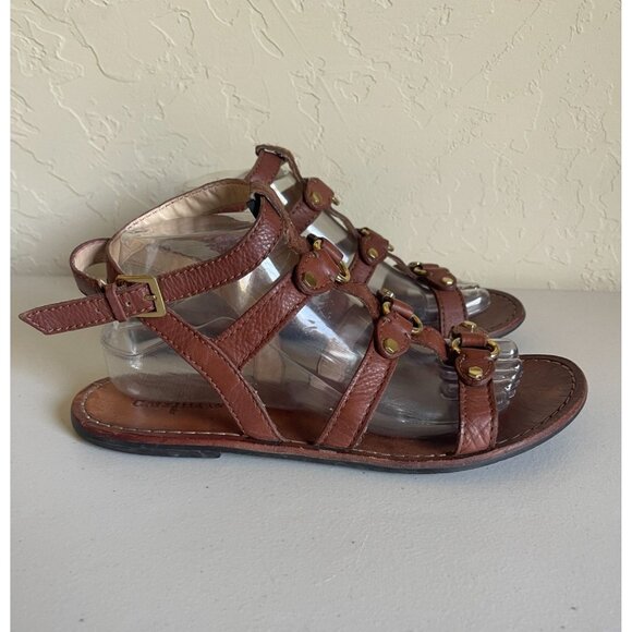 Cole Haan 9.5B Gladiator Sandals Ankle Strap Brown Gold Leather - Picture 1 of 10
